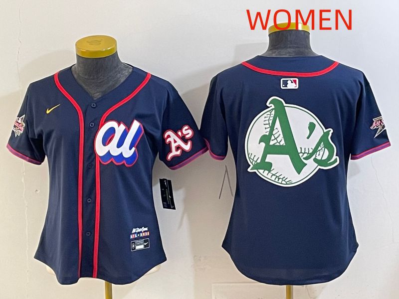 Women 2025 Oakland Athletics Blank Drak Blue All star Nike MLB Jersey style 04->women mlb jersey->Women Jersey
